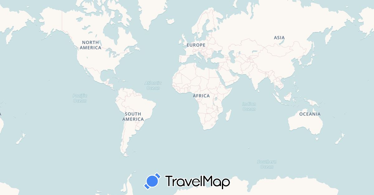 TravelMap itinerary: driving, bus, plane, boat in United Arab Emirates, Angola, Australia, China, Germany, Denmark, Algeria, Egypt, Finland, United Kingdom, Ghana, Indonesia, Ireland, India, Iran, Japan, Kenya, South Korea, Morocco, Malaysia, Nigeria, Norway, New Zealand, Philippines, Qatar, Russia, Saudi Arabia, Sweden, Singapore, Thailand, Turkey, Taiwan, South Africa (Africa, Asia, Europe, Oceania)
